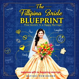 A visually striking book cover for 'The Filipina Bride Blueprint: Secrets to a Happy Marriage