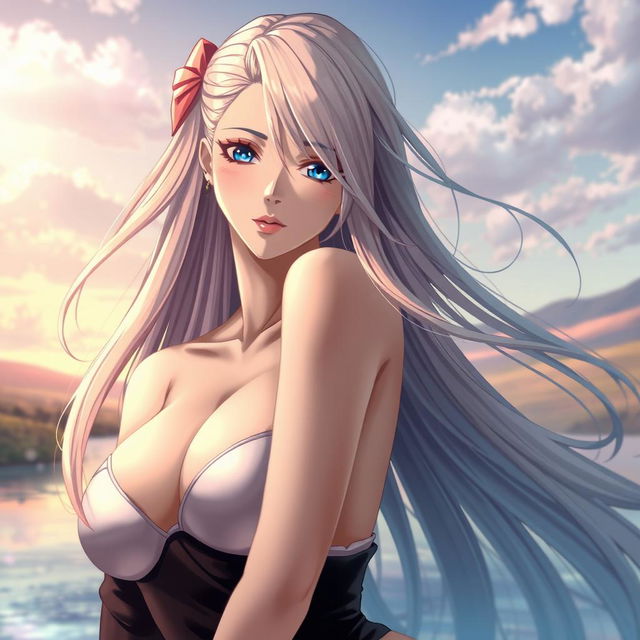 A stunning and artistic depiction of Rangiku Matsumoto, a character from the anime Bleach, posed elegantly and tastefully in a sensual yet artistic manner