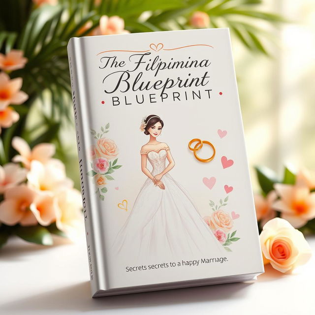 An elegantly designed book cover for 'The Filipina Bride Blueprint: Secrets to a Happy Marriage'