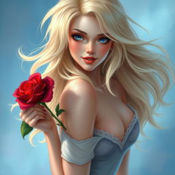 A beautiful blonde sexual fantasy character, elegantly showcasing her allure in a captivating pose
