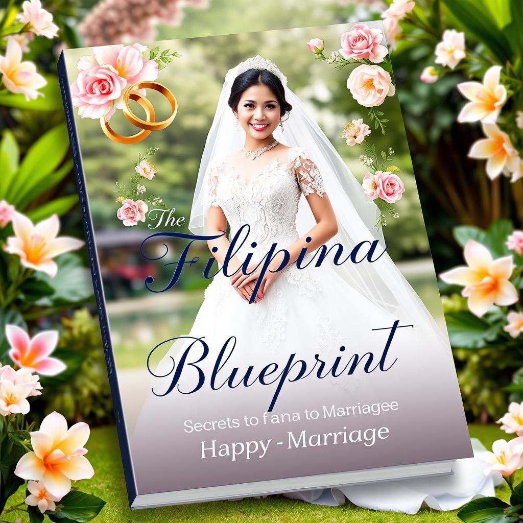 The cover design of 'The Filipina Bride Blueprint: Secrets to a Happy Marriage' showcases an elegant and sophisticated visual representation