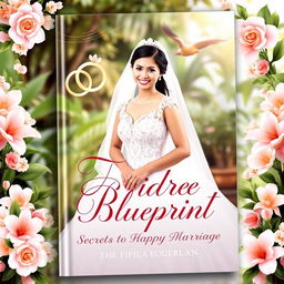 The cover design of 'The Filipina Bride Blueprint: Secrets to a Happy Marriage' showcases an elegant and sophisticated visual representation