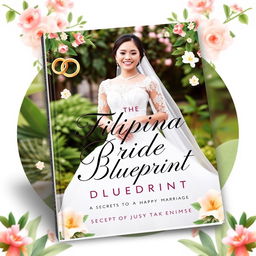 The cover design of 'The Filipina Bride Blueprint: Secrets to a Happy Marriage' showcases an elegant and sophisticated visual representation