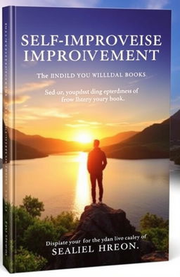 A captivating book cover for a self-improvement book, featuring a serene landscape with a sunrise casting warm golden light over a tranquil lake, surrounded by lush greenery