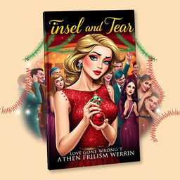 The cover design of the book 'Tinsel and Tears: Love Gone Wrong at the Christmas Bash' features a striking and emotional illustration