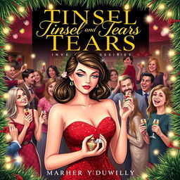 The cover design of the book 'Tinsel and Tears: Love Gone Wrong at the Christmas Bash' features a striking and emotional illustration