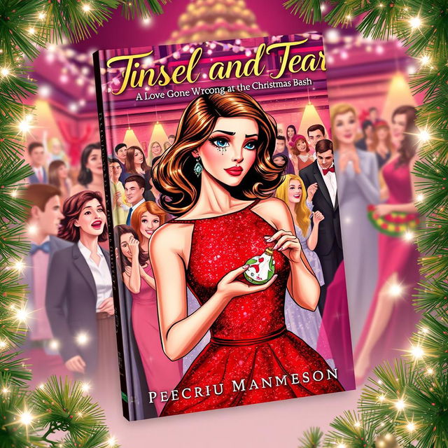 The cover design of the book 'Tinsel and Tears: Love Gone Wrong at the Christmas Bash' features a striking and emotional illustration