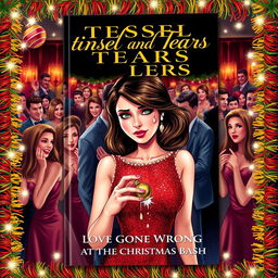 The cover design of the book 'Tinsel and Tears: Love Gone Wrong at the Christmas Bash' features a striking and emotional illustration