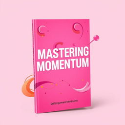 A captivating book cover design for a self-improvement book titled 'Mastering Momentum', featuring a vibrant pink background that radiates positivity and energy