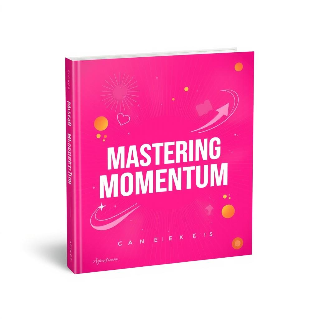 A captivating book cover design for a self-improvement book titled 'Mastering Momentum', featuring a vibrant pink background that radiates positivity and energy