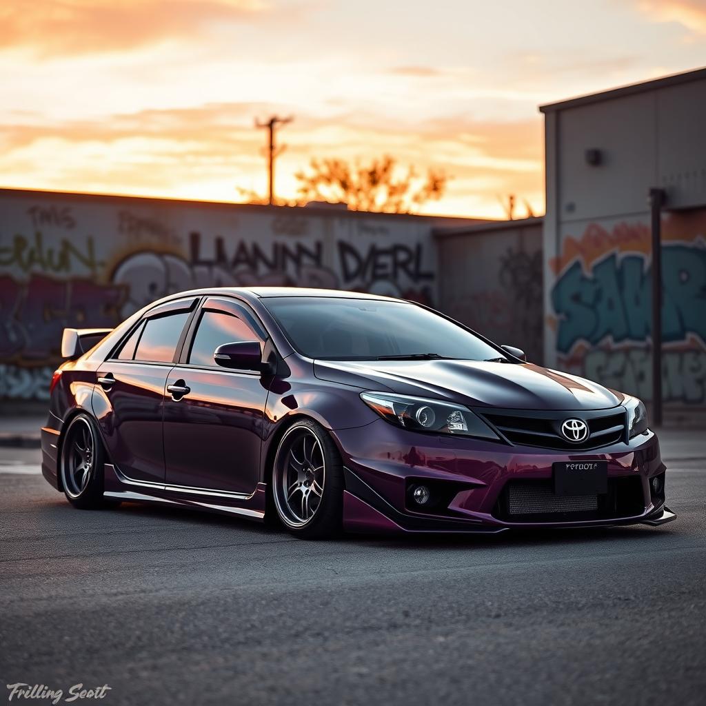 A fully modified dark purple Toyota Premio NZT 260