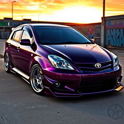 A fully modified dark purple Toyota Premio NZT 260