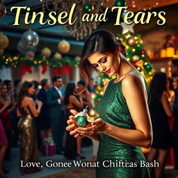 The book cover for 'Tinsel and Tears: Love Gone Wrong at the Christmas Bash' features a poignant scene that encapsulates heartbreak amidst holiday cheer