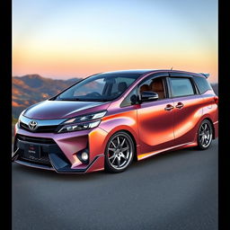 A customized Toyota Premio NZT260, showcasing a sleek aerodynamic body kit, modern alloy wheels, and a vibrant metallic paint job
