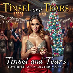 The captivating book cover for 'Tinsel and Tears: Love Gone Wrong at the Christmas Bash' depicts a scene filled with holiday spirit yet tinged with heartbreak