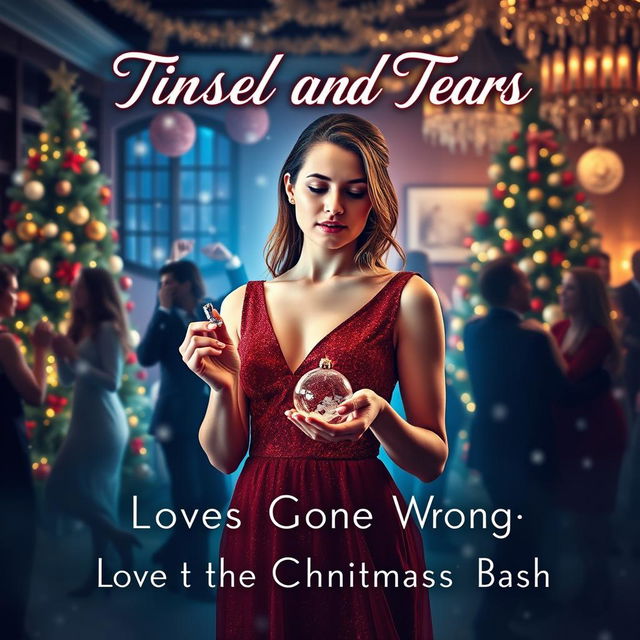 The book cover for 'Tinsel and Tears: Love Gone Wrong at the Christmas Bash' presents a touching scene that symbolizes the intersection of holiday festivities and unresolved emotional turmoil