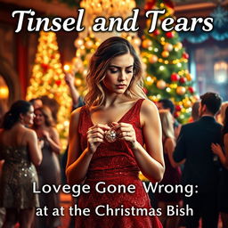The book cover for 'Tinsel and Tears: Love Gone Wrong at the Christmas Bash' presents a touching scene that symbolizes the intersection of holiday festivities and unresolved emotional turmoil