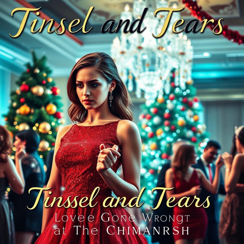 The book cover for 'Tinsel and Tears: Love Gone Wrong at the Christmas Bash' presents a touching scene that symbolizes the intersection of holiday festivities and unresolved emotional turmoil