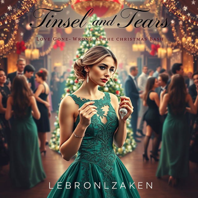 The book cover design for 'Tinsel and Tears: Love Gone Wrong at the Christmas Bash' elegantly combines festive cheer with a sense of heartache