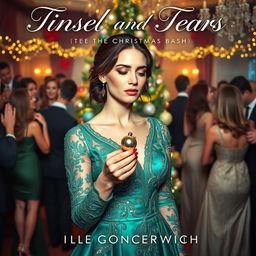 The book cover design for 'Tinsel and Tears: Love Gone Wrong at the Christmas Bash' elegantly combines festive cheer with a sense of heartache