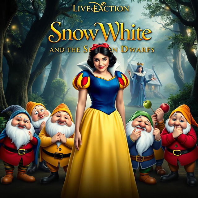 A live-action movie poster for 'Snow White and the Seven Dwarfs'