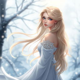 A beautifully styled artistic representation inspired by a fantasy character, featuring a woman with long, flowing hair and an elegant gown