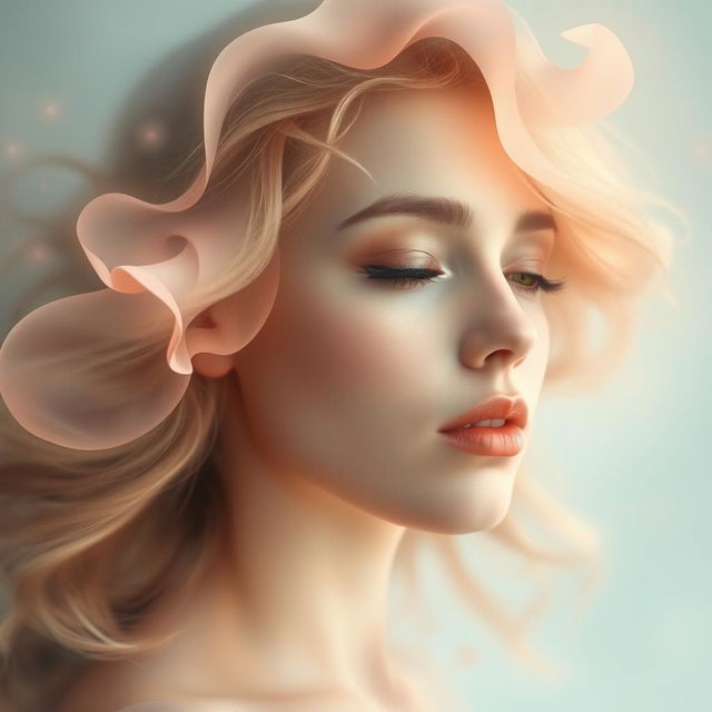 A surreal and artistic depiction of a woman's face creatively blended with abstract elements that suggest the outline of breasts without any explicit nudity or sexual content