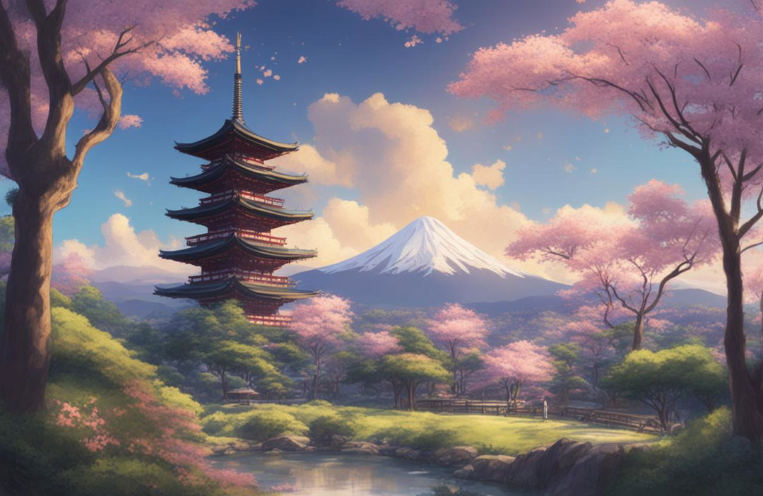 A high definition digital art image of Arakurayama Sengen Park in the style of Makoto Shinkai