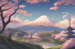 A high definition digital art image of Arakurayama Sengen Park in the style of Makoto Shinkai