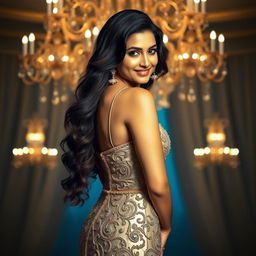 A glamorous portrait of Tamanna Bhatia in an elegant evening gown