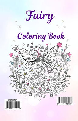 A whimsical fairy coloring book cover, featuring an intricate, enchanting design filled with fairies, flowers, and magical elements