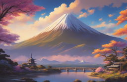 An ultra-detailed, high-definition impressionistic painting of Arakurayama Sengen Park at sunset, in the style of Makoto Shinkai