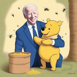 The image is a high-quality digital art piece featuring Joe Biden in the style of Winnie the Pooh