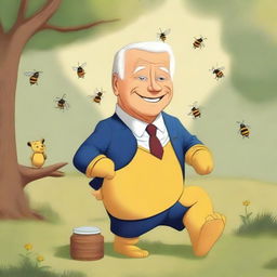 The image is a high-quality digital art piece featuring Joe Biden in the style of Winnie the Pooh