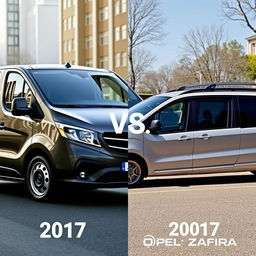 A dynamic side-by-side comparison of a 2017 Vito van and a 2007 Opel Zafira