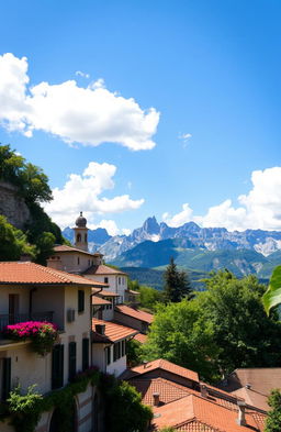 A panoramic view of Belluno, Italy, showcasing its beautiful mountainous landscape, charming medieval architecture, and lush greenery