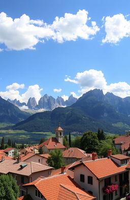 A panoramic view of Belluno, Italy, showcasing its beautiful mountainous landscape, charming medieval architecture, and lush greenery