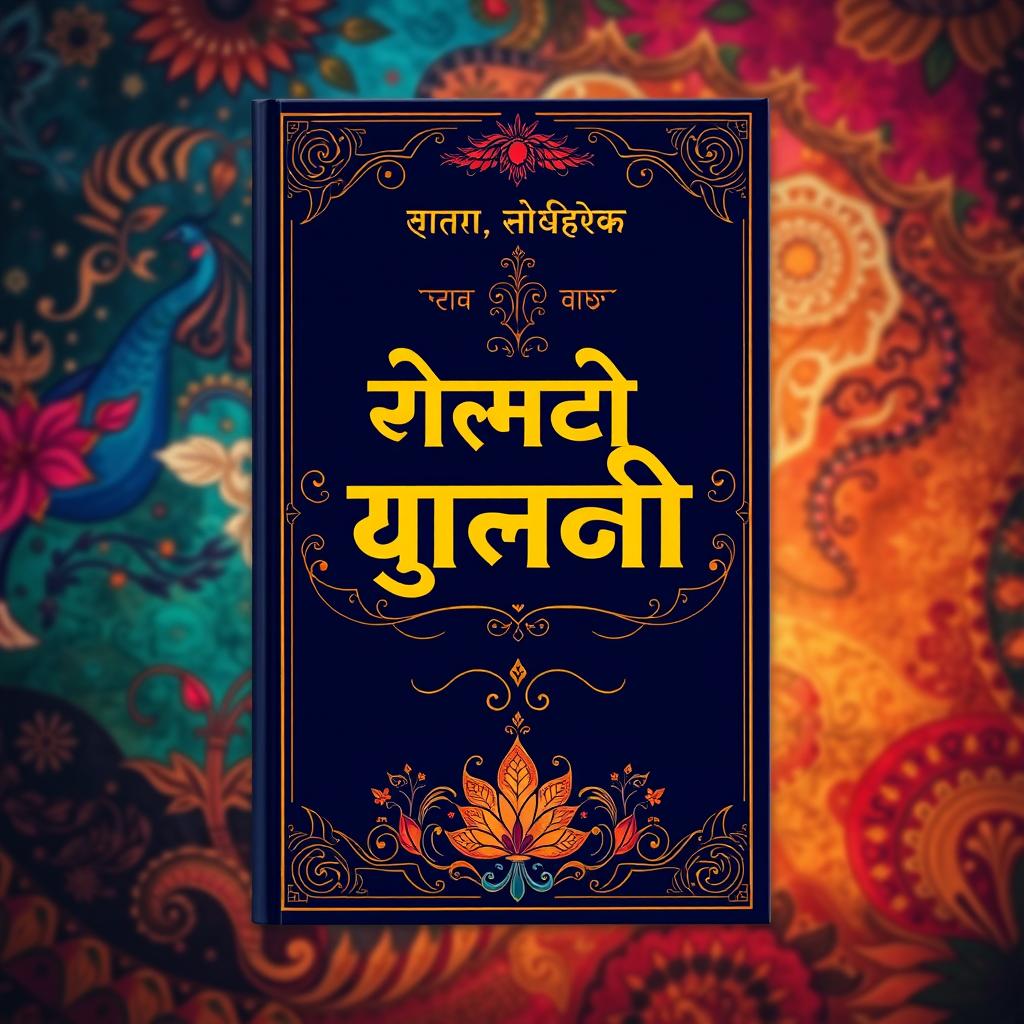 A captivating book cover design featuring bold, stylized typography in Hindi, surrounded by intricate traditional patterns and motifs