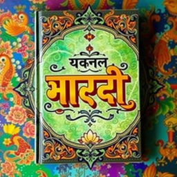 A captivating book cover design featuring bold, stylized typography in Hindi, surrounded by intricate traditional patterns and motifs