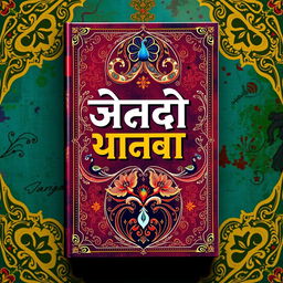 A captivating book cover design featuring bold, stylized typography in Hindi, surrounded by intricate traditional patterns and motifs