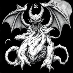 A dark Dungeons & Dragons illustration of a demon taking the form of a grotesque mass of flesh