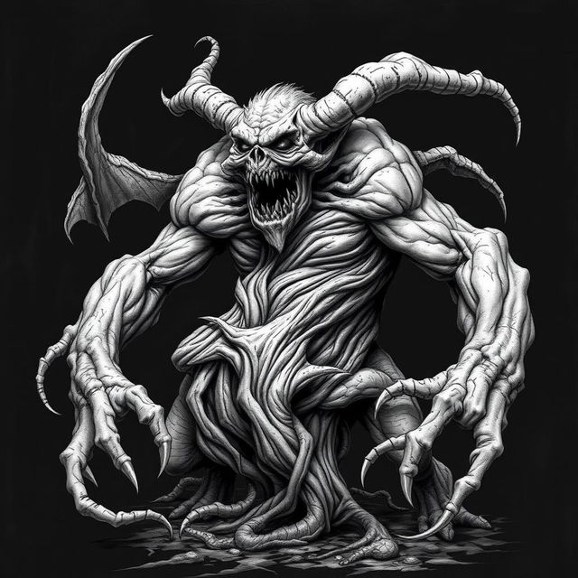 A dark Dungeons & Dragons illustration of a demon taking the form of a grotesque mass of flesh