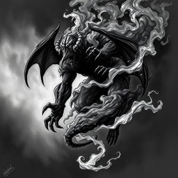 A dark Dungeons & Dragons illustration of a demon taking the form of a swirling cloud of black smoke