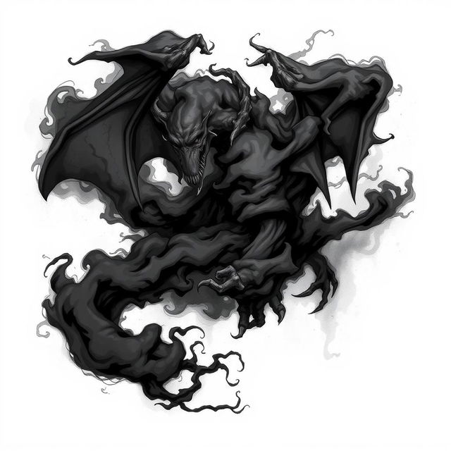 A dark Dungeons & Dragons illustration of a demon taking the form of a swirling cloud of black smoke