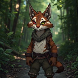 A brown and white striped tabaxi, anthropomorphic cat-like creature, missing his left eye, exuding a mysterious yet adventurous aura