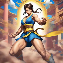 This high-definition digital art piece reimagines Jesus Christ as Chun-Li from the Street Fighter series, featuring a dynamic fighting stance, Chun-Li's distinctive outfit, and a Street Fighter stage background