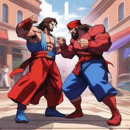 This high-definition digital art piece depicts Jesus Christ as a Capcom character, engaged in a battle with M