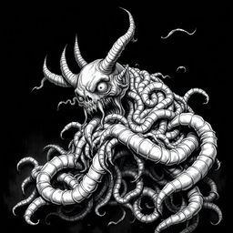A grotesque illustration of a demon that manifests as a writhing mass of maggots, creating a disturbing and unsettling effect