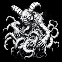 A grotesque illustration of a demon that manifests as a writhing mass of maggots, creating a disturbing and unsettling effect