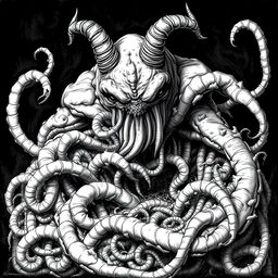A grotesque illustration of a demon that manifests as a writhing mass of maggots, creating a disturbing and unsettling effect